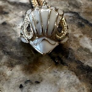 Kurt Geiger White Enamel & Gold Shell Pendant Necklace